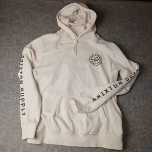 Brixton Hoodie Mens Small White Brixton Supply Sleeve Print Pullover Sweatshirt